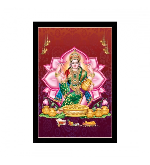 Maa Laxmi Painting with Synthetic Photo Frame (Multicolor)