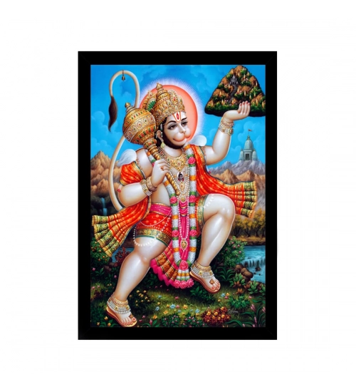 Lord Hanuman Ji Painting with Synthetic Photo Frame (Multicolor)