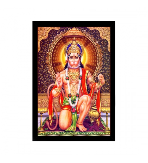 Lord Hanuman Ji Painting with Synthetic Photo Frame (Multicolor)