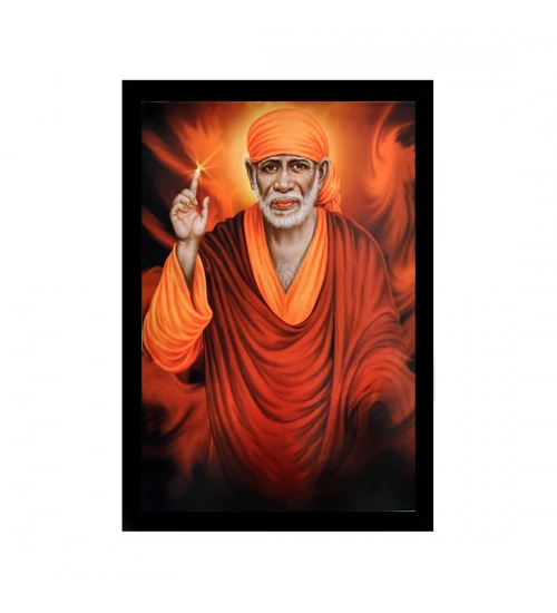 Saibaba Painting with Synthetic Photo Frame (Multicolor)