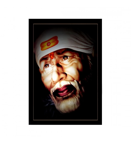 Saibaba Painting with Synthetic Photo Frame (Multicolor)