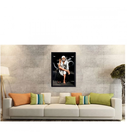 Saibaba Painting with Synthetic Photo Frame (Multicolor)