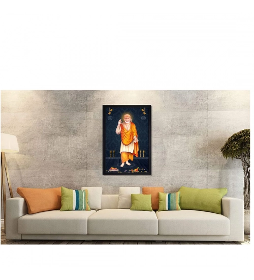 Saibaba Painting with Synthetic Photo Frame (Multicolor)