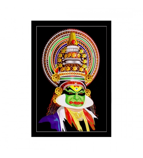 Kerala Traditional Kathakali Painting with Synthetic Photo Frame (Multicolor)