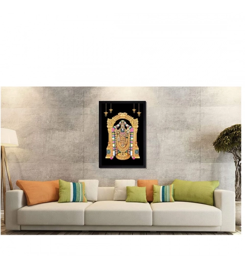 Tirupati Balaji Painting with Synthetic Photo Frame (Multicolor)
