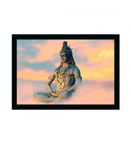 Lord Shiva Painting with Synthetic Photo Frame (Multicolor)
