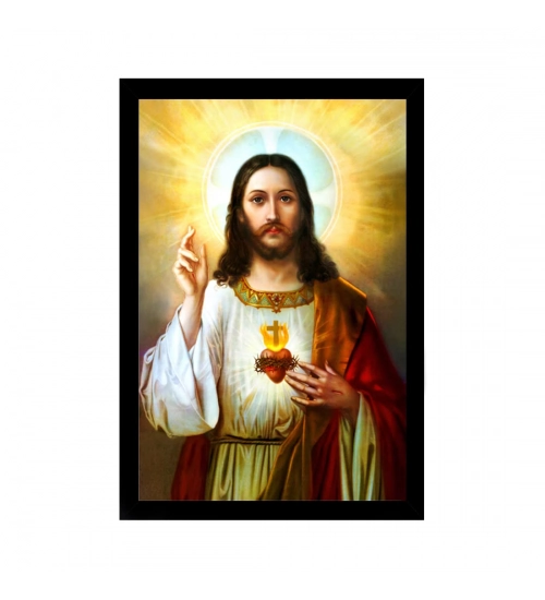 Jesus Christ Painting with Synthetic Photo Frame (Multicolor)