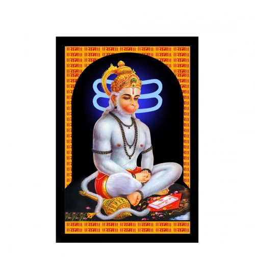 Lord Hanuman Ji Painting with Synthetic Photo Frame (Multicolor)