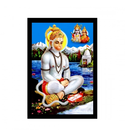 Lord Hanuman Ji Painting with Synthetic Photo Frame (Multicolor)