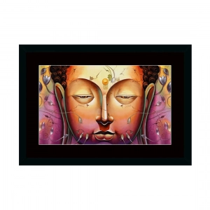 Generic Buddha Painting with Synthetic Photo Frame (Multicolor)