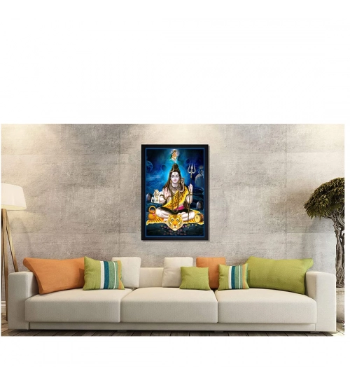Lord Shiva Painting with Synthetic Photo Frame (Multicolor)