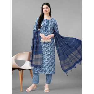Generic Women's Casual 3-4 th Sleeve Embroidery Rayon Kurti Pant Dupatta Set (Light Blue)