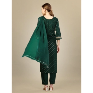 Generic Women's Casual 3-4 th Sleeve Embroidery Silk Blend Kurti Pant Dupatta Set (Dark Green)