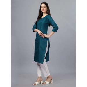 Generic Women's Casual 3-4 th Sleeve Embroidery Cotton Kurti (Blue )