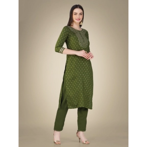 Generic Women's Casual 3-4 th Sleeve Embroidery Cotton Kurti Pant Dupatta Set (Green)