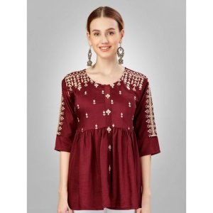Generic Women's Casual 3-4 th Sleeve Embroidered Silk Tunic Top (Rust)