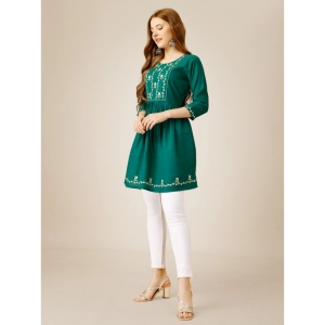 Generic Women's Casual 3-4 th Sleeve Embroidered Rayon Tunic Top (Light Green)