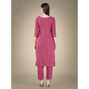 Generic Women's Casual 3-4 th Sleeve Embroidery Cotton Kurti Pant Dupatta Set (Wine)