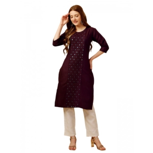 Generic Women's Casual 3-4 th Sleeve Embroidery Cotton Kurti Pant Set (Purple)