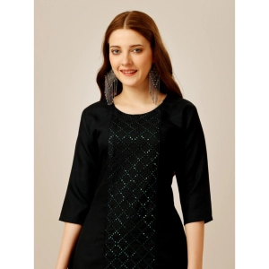 Generic Women's Casual 3-4 th Sleeve Embroidery Cotton Kurti Pant Set (Black)
