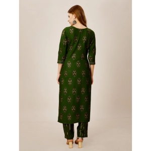 Generic Women's Casual 3-4 th Sleeve Embroidery Rayon Kurti Pant Set (Green)