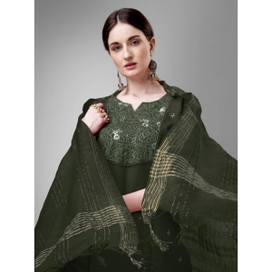 Generic Women's Casual 3-4 th Sleeve Embroidery Cotton Kurti Pant Dupatta Set (Dark Green)