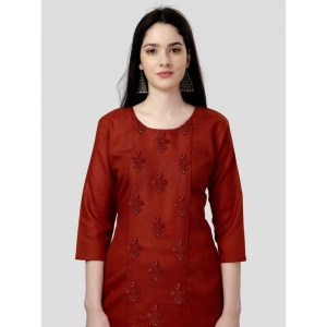 Generic Women's Casual 3-4 th Sleeve Embroidery Cotton Kurti (Rust)