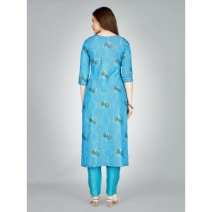 Generic Women's Casual 3-4 th Sleeve Embroidery Rayon Kurti Pant Set (Light Blue)