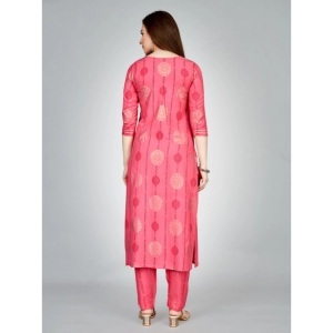 Generic Women's Casual 3-4 th Sleeve Embroidery Rayon Kurti Pant Set (Pink)