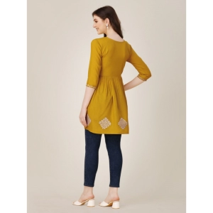 Generic Women's Casual 3-4 th Sleeve Embroidered Rayon Tunic Top (Mustard)