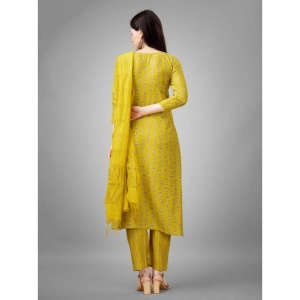 Generic Women's Casual 3-4 th Sleeve Embroidery Rayon Kurti Pant Dupatta Set (Yellow)