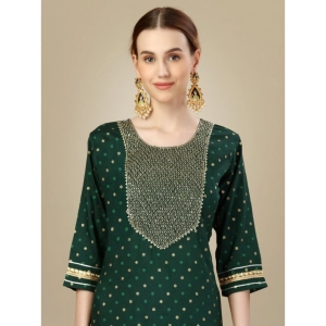Generic Women's Casual 3-4 th Sleeve Embroidery Silk Blend Kurti Pant Dupatta Set (Dark Green)