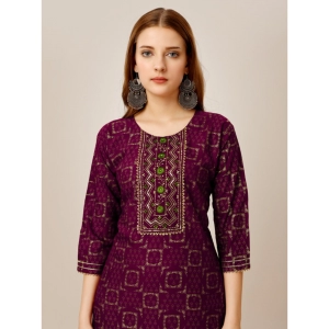 Generic Women's Casual 3-4 th Sleeve Embroidery Rayon Kurti Pant Set (Purple)