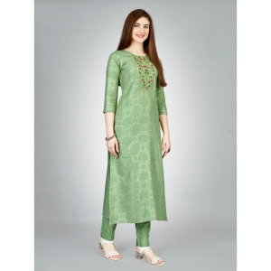 Generic Women's Casual 3-4 th Sleeve Embroidery Rayon Kurti Pant Set (Light Green)