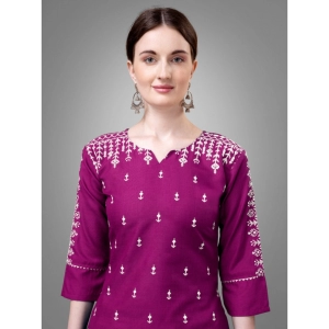 Generic Women's Casual 3-4 th Sleeve Embroidery Cotton Kurti Pant Dupatta Set (Purple)
