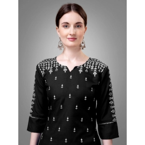 Generic Women's Casual 3-4 th Sleeve Embroidery Cotton Kurti Pant Dupatta Set (Black)