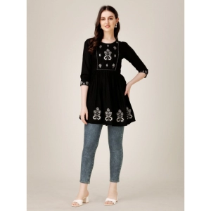 Generic Women's Casual 3-4 th Sleeve Embroidered Rayon Tunic Top (Black)