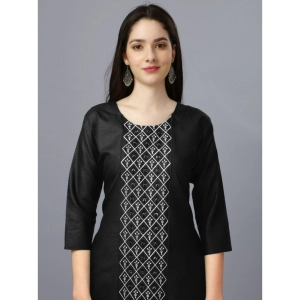 Generic Women's Casual 3-4 th Sleeve Embroidery Cotton Kurti (Black)