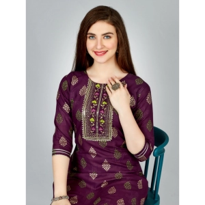 Generic Women's Casual 3-4 th Sleeve Embroidery Rayon Kurti Pant Set (Purple)