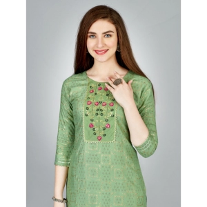 Generic Women's Casual 3-4 th Sleeve Embroidery Rayon Kurti Pant Set (Light Green)
