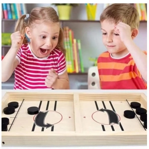 Generic Wood Carrom String Hockey Ludo Snake And Ladder 3 In 1 Board Game (Multicolor)