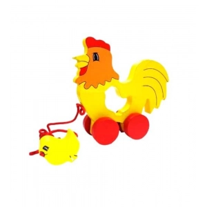 Generic Wooden Cock Pull Back Action Toy (Multicolor)