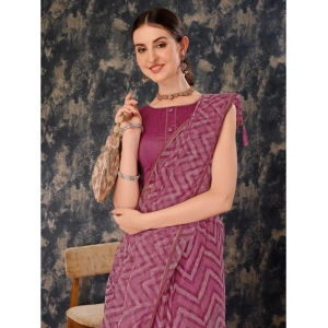 Generic Women's Linen Zig Zag Saree With Unstitched Blouse (Purple, 5-6 Mtrs)