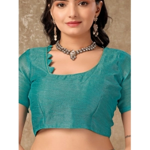 Generic Women's Linen Floral Printed Saree With Unstitched Blouse (Turquies Green, 5-6 Mtrs)