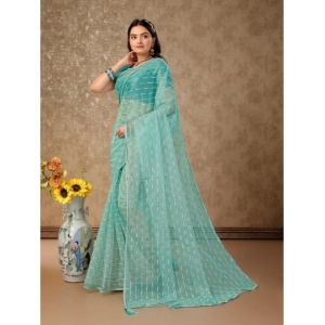 Generic Women's Linen Line Saree With Unstitched Blouse (Turquies Green, 5-6 Mtrs)