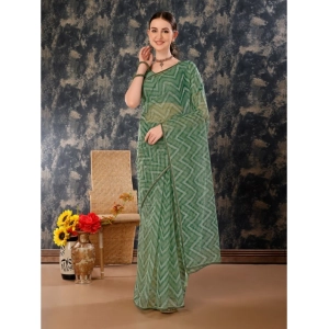 Generic Women's Linen Zig Zag Saree With Unstitched Blouse (Green, 5-6 Mtrs)