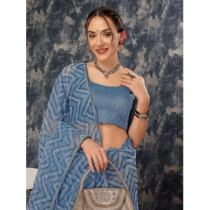 Generic Women's Linen Zig Zag Saree With Unstitched Blouse (Blue, 5-6 Mtrs)