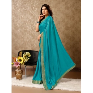 Generic Women's Vichitra Plain Saree With Unstitched Blouse (Teal Blue, 5-6 Mtrs)