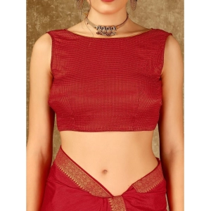 Generic Women's Vichitra Plain Saree With Unstitched Blouse (Red, 5-6 Mtrs)
