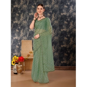 Generic Women's Linen Line Saree With Unstitched Blouse (Green, 5-6 Mtrs)